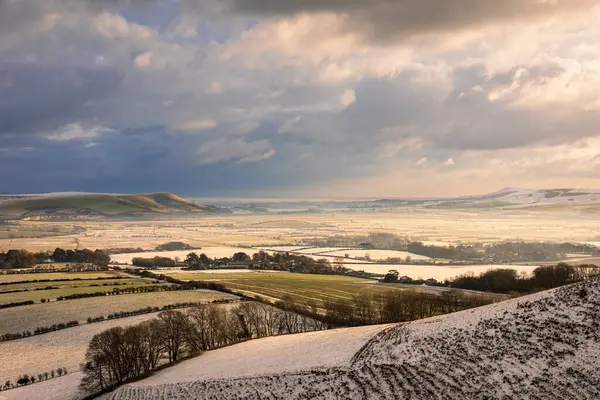 South Downs Snow Covered Winter Wonderland Mount Caburn Firle Beacon — Stock fotografie
