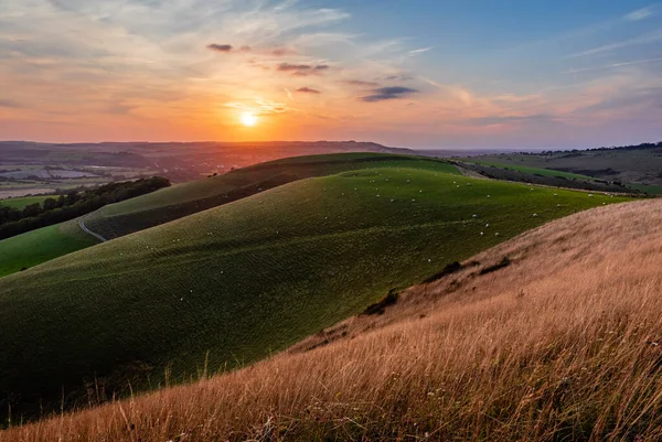 August Sunset Mount Caburn Lewes Downs East Sussex South East — Stock Photo, Image