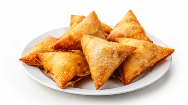 Vejetaryen Hint samosa 'lı yemek tabağı.