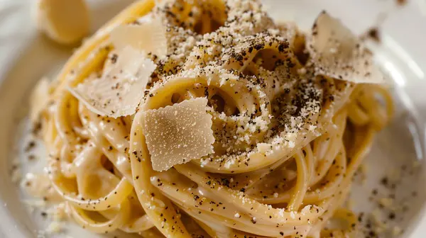 stock image Luxurious truffle pasta with Parmesan cheese