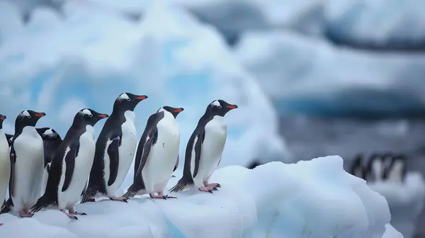 stock image Penguin colony on an Antarctic ice shelf