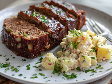 Bavarian meatloaf with potato salad clipart