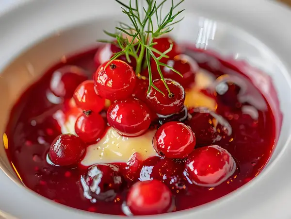 stock image Red fruit compote with vanilla sauce