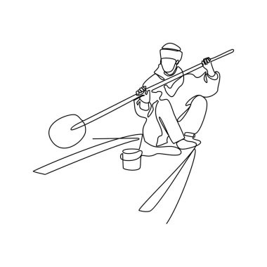 Birisinin sürekli çizdiği bir çizgi, göl vektörü çiziminde kürek çekiyor. Fiziksel çabayı, takım çalışmasını ve suda süzülmenin güzelliğini basit doğrusal vektörle birleştiren spor.