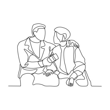 Kız arkadaşınıza doğum gününde ya da başka bir durum vektör illüstrasyonunda sürekli çizilen bir çizim. Basit doğrusal vektör konsepti içinde tatlı çift aktivitesi illüstrasyonu