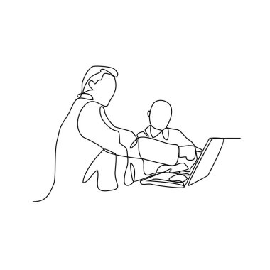 Seyirci vektörü illüstrasyonunun önünde birinin sürekli çizdiği bir çizgi. İş adamı ya da iş kadını için uygun tasarım konsepti işlerini doğrusal biçimde sunar.