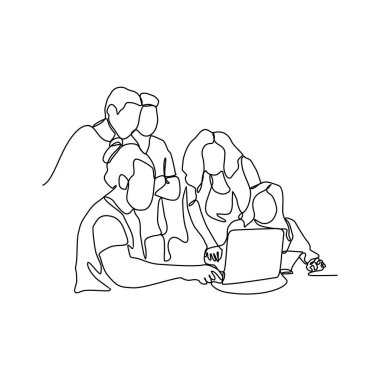 Seyirci vektörü illüstrasyonunun önünde birinin sürekli çizdiği bir çizgi. İş adamı ya da iş kadını için uygun tasarım konsepti işlerini doğrusal biçimde sunar.