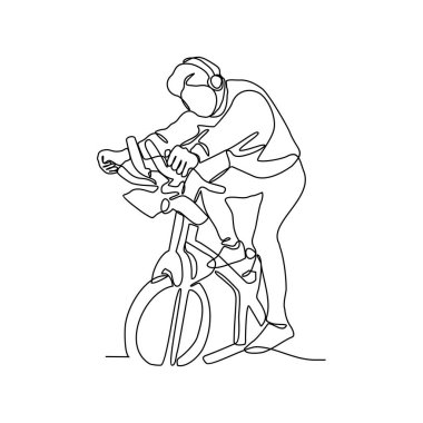 Spor salonu ya da fitness merkezi vektör illüstrasyonunda spor yapan insanların kesintisiz bir çizimi. Basit doğrusal biçim vektör konseptinde spor salonu ve fitness illüstrasyonu sürekli çizgi