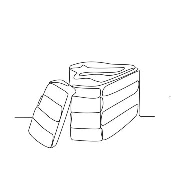 Pasta vektörü illüstrasyonunun kesintisiz bir çizgisi. Parti illüstrasyonu için basit doğrusal vektör konsepti. Parti tasarımı için pasta ve varlık tasarımı için uygun.