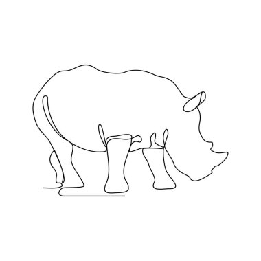 Bir gergedanın sürekli çizdiği çizgilerden biri geniş savana vektör illüstrasyonunda yiyecek aramaktır. Hayvan aktivitesi tasarımı illüstrasyon basit doğrusal vektör konsepti. Hayvan Yaban Hayatı tasarımı çizimi