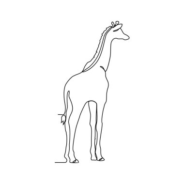 Uçsuz bucaksız savanada sürekli çizilen bir zürafa çizimi besin vektör çizimini arıyor. Hayvan etkinliği vektör tasarımı çizimi.
