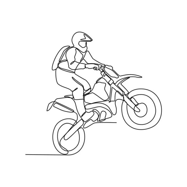 Beyaz arka planda motosiklet süren bir kişinin sürekli çizdiği bir çizgi.