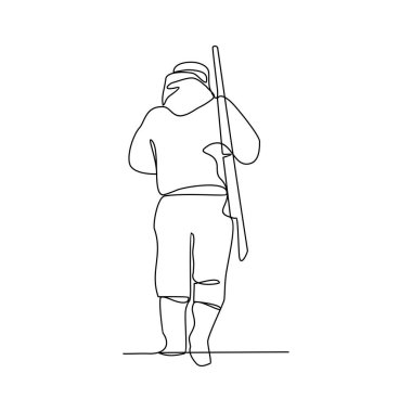 Bir avcının sürekli çizdiği çizgilerden biri, ormanda tüfek vektör illüstrasyonuyla hayvanları avlamaktır. Basit doğrusal stil vektör tasarımı konseptinde orman faaliyeti illüstrasyonunda hayvan avı.