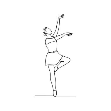 Balerin vektör illüstrasyonunun kesintisiz bir çizimi. Bale dansı, İtalya 'nın Rönesans döneminde yapılmış klasik bir dans türüdür. Basit sürekli çizgi biçiminde balerin konsept tasarımı.