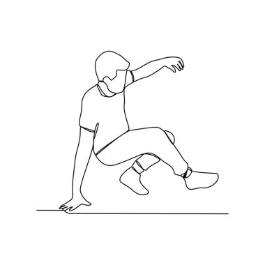 Break dans yapan insanların sürekli bir çizgi çizimi vektör tasarım illüstrasyonu. Breakdance dört ana elementten oluşur: Toprock, Downrock, Power Motions ve Freezes. Breakdance tasarım konsepti.