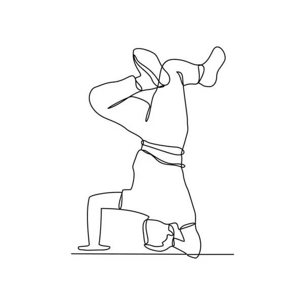 Break dans yapan insanların sürekli bir çizgi çizimi vektör tasarım illüstrasyonu. Breakdance dört ana elementten oluşur: Toprock, Downrock, Power Motions ve Freezes. Breakdance tasarım konsepti.