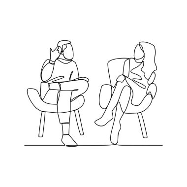 İş adamlarının devamlı çizdiği bir çizim müşterilerinin önünde işlerini tartışıyor ve sunuyorlar. İş adamları basit sürekli çizgi biçimi tasarım vektöründe faaliyet gösterirler.