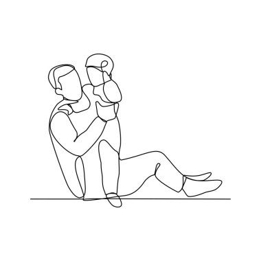 Ebeveynlerin çocuklarının vektör çizimleriyle oynadığı kesintisiz bir çizgi. Aile aktiviteleri neşe getirir, bağları güçlendirir, ve basit doğrusal sürekli vektör içinde değerli bir tasarım yaratır..