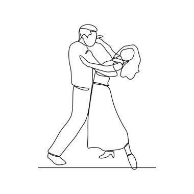 Sürekli dans eden bir çift bir gece vektör illüstrasyonunda dans ediyordu. Partinin tasarımı sırasında basit, sürekli stil vektörü konseptiyle dans etmek. Partide dans etme zamanı..