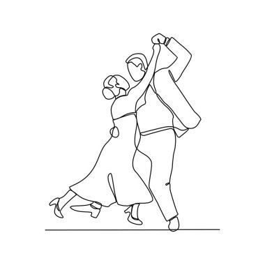 Sürekli dans eden bir çift bir gece vektör illüstrasyonunda dans ediyordu. Partinin tasarımı sırasında basit, sürekli stil vektörü konseptiyle dans etmek. Partide dans etme zamanı..