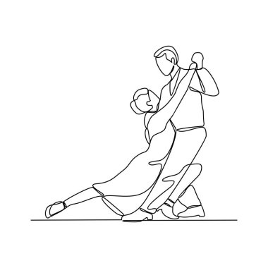 Sürekli dans eden bir çift bir gece vektör illüstrasyonunda dans ediyordu. Partinin tasarımı sırasında basit, sürekli stil vektörü konseptiyle dans etmek. Partide dans etme zamanı..