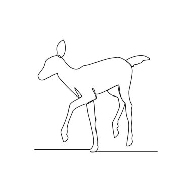 Sürekli çizilen bir geyik çizimi geniş bir çayır vektör tasarımı illüstrasyonunda yiyecek arıyordu. Geyik vahşi yaşam aktivitesi basit doğrusal stil vektör tasarım konsepti hayvan temalarında resimleme.