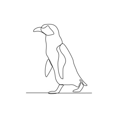 Bir penguenin sürekli çizdiği çizgilerden biri kutup bölgesi vektör tasarımı illüstrasyonunda yiyecek balık aramaktır. Basit doğrusal stil vektör tasarımı konseptinde Penguen vahşi yaşam aktivite çizimi.