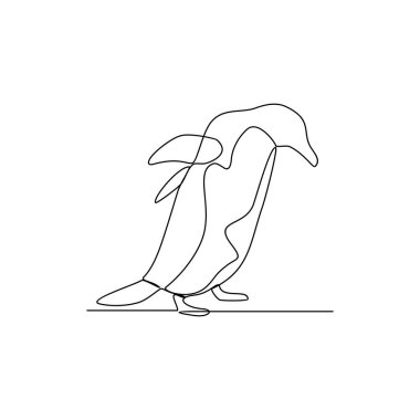 Bir penguenin sürekli çizdiği çizgilerden biri kutup bölgesi vektör tasarımı illüstrasyonunda yiyecek balık aramaktır. Basit doğrusal stil vektör tasarımı konseptinde Penguen vahşi yaşam aktivite çizimi.
