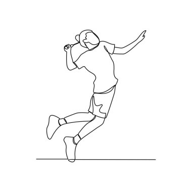 Badminton spor temsilcisi illüstrasyonunun kesintisiz bir çizimi. Badminton spor tasarımı basit, sürekli stil vektör konseptinde. Varlık tasarımı illüstrasyonunuz için spor temaları tasarımı.