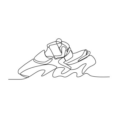 Jet ski vektör illüstrasyonu oynayan insanların sürekli çizdiği bir çizgi. Jet ski tasarımı basit lineer sürekli stil vektör konseptinde. Varlık vektör tasarımı illüstrasyonunuz için spor temaları tasarımı.