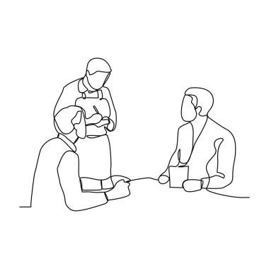 Garsonun sürekli çizdiği çizimlerden biri, restoran vektör illüstrasyonunda akşam yemeği ve içecek siparişi veren müşterilere servis yapmaktır. Basit doğrusal vektör tasarım konseptinde restoran etkinliği.