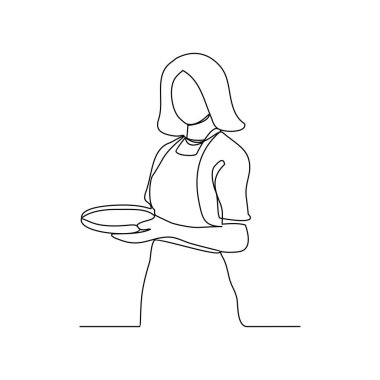 Garsonun sürekli çizdiği çizimlerden biri, restoran vektör illüstrasyonunda akşam yemeği ve içecek siparişi veren müşterilere servis yapmaktır. Basit doğrusal vektör tasarım konseptinde restoran etkinliği.