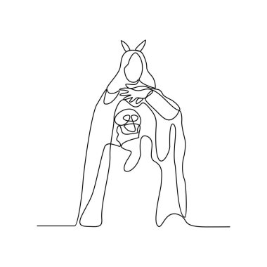 Sihirli temalar tasarımı için Cadı vektör illüstrasyonunun kesintisiz bir çizgi çizimi. Bir cadı büyücülük uygulayıcısıdır. Büyü ya da doğaüstü güç kullanan bir pagan dini geleneğidir..