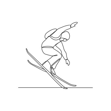 Snowboard spor vektörü illüstrasyonunun kesintisiz bir çizimi. Basit, sürekli stil vektör kavramında kar tahtası spor tasarımı. Varlık tasarımı illüstrasyonunuz için spor temaları tasarımı.