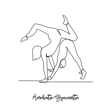 Akrobat jimnastik spor vektör illüstrasyonunun kesintisiz bir çizimi. Akrobat jimnastik spor tasarımı basit, sürekli stil konsepti. Varlığınız için spor teması tasarımı.