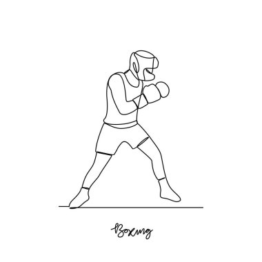 Boks sporu illüstrasyonunun kesintisiz bir çizimi. Basit, sürekli stil vektör kavramında boks sporu tasarımı. Varlık vektör tasarımı illüstrasyonunuz için spor temaları tasarımı.