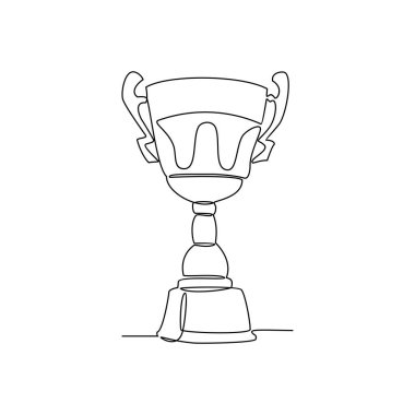 Trophy vektör illüstrasyonunun kesintisiz bir çizimi. Yüksek kupa şampiyonadaki nihai zaferi simgeliyor. Işıldayan metal ve karmaşık tasarım kupası basit sürekli doğrusal stilde.