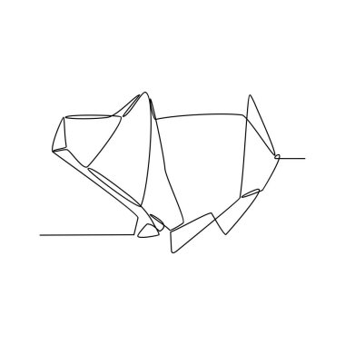 Origami vektör çiziminin sürekli bir çizimi. Bu antik Japon sanatı, yaratıcılığı geometrik hassasiyetle harmanlıyor, kağıdı, basit, kesintisiz çizgi tarzında narin heykellere dönüştürüyor.
