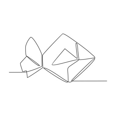 Origami vektör çiziminin sürekli bir çizimi. Bu antik Japon sanatı, yaratıcılığı geometrik hassasiyetle harmanlıyor, kağıdı, basit, kesintisiz çizgi tarzında narin heykellere dönüştürüyor.