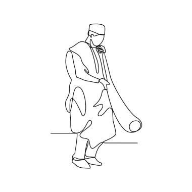 Geleneksel müzik çalar konser vektörü illüstrasyonunun aralıksız bir çizimi. Geleneksel müzik araçları basit doğrusal stil vektör tasarım kavramında mevcuttur. Gösterilen müzik araçları ve çalma temaları.