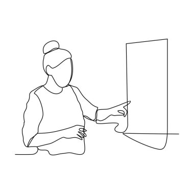 Seyirci vektörü illüstrasyonunun önünde birinin sürekli çizdiği bir çizgi. İş adamı ya da iş kadını için uygun tasarım konsepti işlerini doğrusal biçimde sunar.