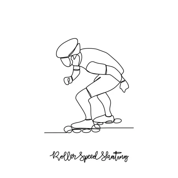 Roller Speed Skating spor vektörü illüstrasyonunun kesintisiz bir çizimi. Basit bir doğrusal sürekli stil vektör konseptinde Patenli Paten Spor Tasarımı. Varlığınız için spor teması tasarımı