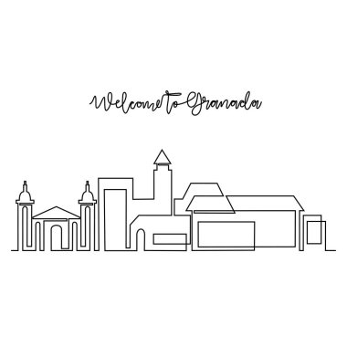 Granada Skyline vektör çiziminin kesintisiz bir çizimi. Avrupa 'da modern şehir basit doğrusal stil vektör tasarımı konseptinde. İspanya 'nın büyük şehirlerinden biri. İkonik mimari yapı tasarımı.
