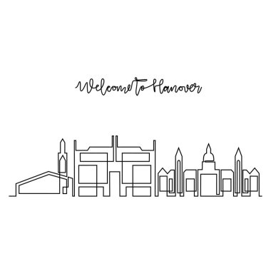Hanover Skyline vektör çiziminin kesintisiz bir çizimi. Avrupa 'da modern şehir basit doğrusal stil vektör tasarımı konseptinde. Almanya 'da büyük bir şehir. İkonik mimari yapı tasarımı.