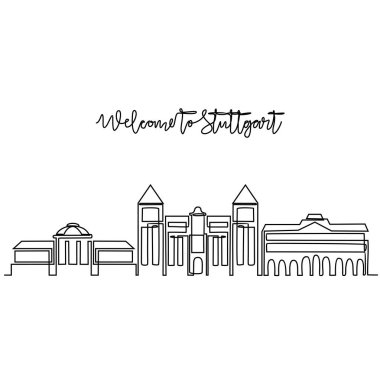 Stuttgart Skyline vektör illüstrasyonunun kesintisiz bir çizimi. Avrupa 'da modern şehir basit doğrusal stil vektör tasarımı konseptinde. Almanya 'da büyük bir şehir. İkonik mimari yapı tasarımı