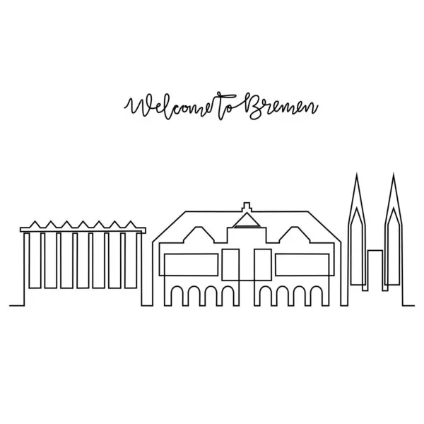Bremen Skyline vektör çiziminin kesintisiz bir çizimi. Avrupa 'da modern şehir basit doğrusal stil vektör tasarımı konseptinde. Almanya 'nın büyük şehirlerinden biri. İkonik mimari yapı tasarımı.