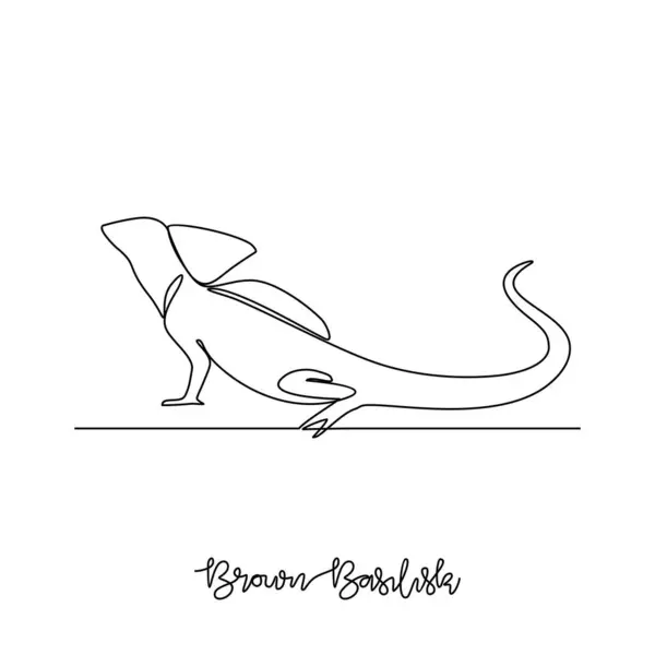 Kahverengi basilisk vektör illüstrasyonunun sürekli çizimi. Kertenkele hayvan temalı basit doğrusal tasarım konsepti. Kertenkeleler pullu derili, dört bacaklı ve kuyruklu sürüngenlerdir..