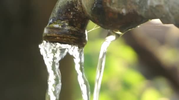 Schoon Water Dat Uit Een Natuurlijke Buitenkraan Valt — Stockvideo