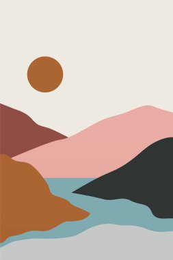 Minimalist Peyzaj Duvarı Sanatı. Yazdırılabilir Manzara Boho Duvarı Sanatı. Yazdırılabilir Duvar Sanat Dekorasyonu Posteri