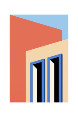 Basit Minimalist Duvar Sanatı Dekorasyonu. Mimari İllüstrasyon Arkaplanı. Mimari İnşaat Duvar Sanatı Posteri